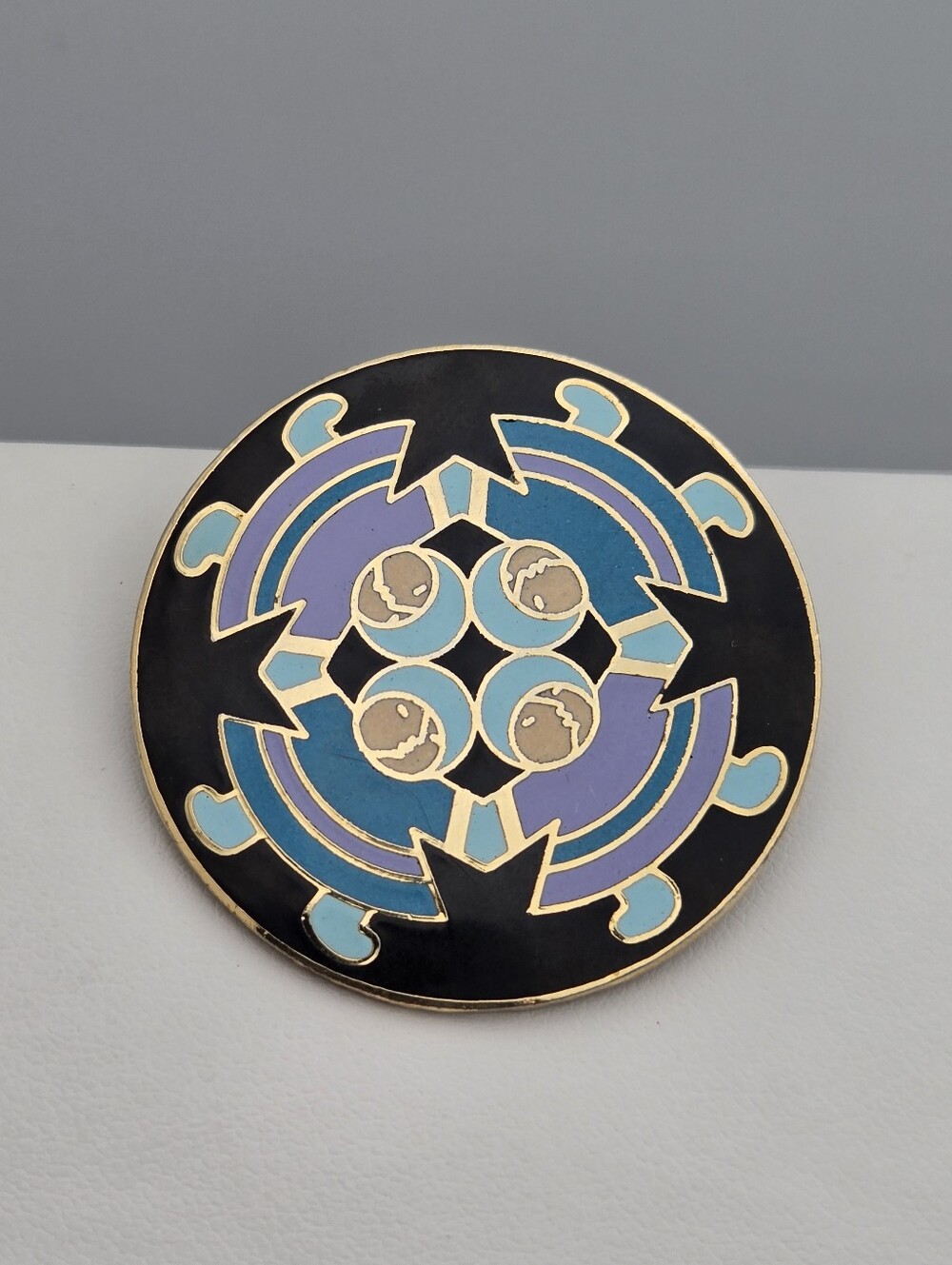 Barbara Lavallee “Circle of Friends” Vintage Cloisonné Enamel Brooch Alaska Art